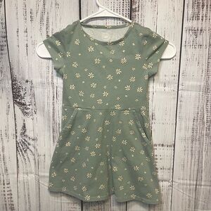 Wonder Nation‎ Girls Daisy Dress Green Floral XS 4/5 Short Sleeve